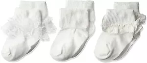 Jefferies Socks Baby Girls Fancy Lace Eyelet Trim White Dress Cuff Ankle 3 PK - Picture 1 of 4