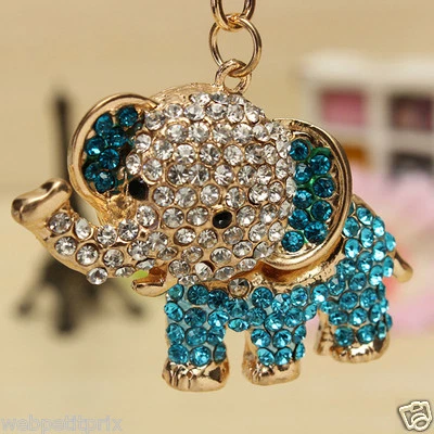 PORTE CLÉS Éléphant Tète Qui Bouge Diamant  Bleue - Photo 1/3