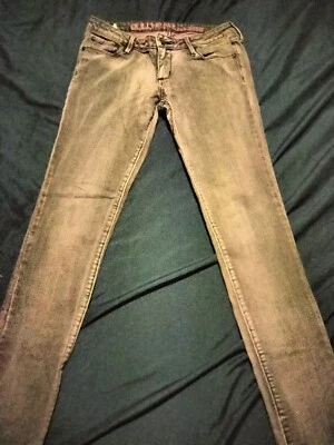 Bullhead Jeans Juniors 7 Skinny Super High Waist Pants Denim Red Purple Womens - Image 1 of 4