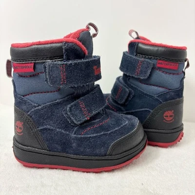 Timberland Azul Oscuro y Rojo Niño Pequeño POLAR CUEVA BOTAS DE NIEVE IMPERMEABLES Talla 5 Foto 1 de 4