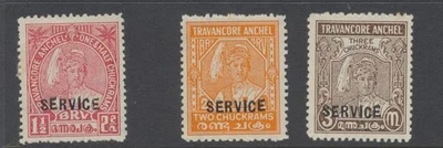 Travancore (India) State 1939 SG88/90 como nuevo con bisagras CV £49 Foto 1 de 4