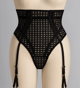 Victoria’s Secret schwarzer Netz-Strumpfhalter hoher Bund S/P Gitter Spitze Träger - Bild 1 von 6