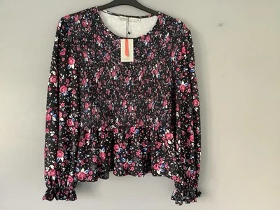 Oasis Ladies Black Floral Top Size Uk XL Bnwt - Image 1 of 4