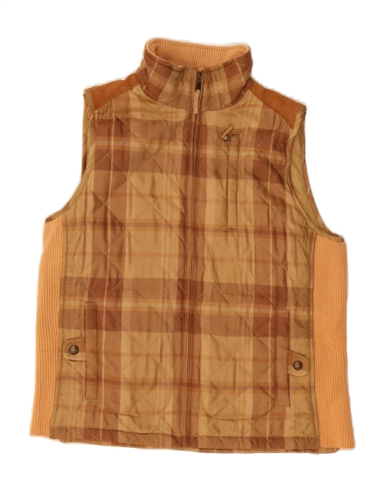 Chaleco acolchado Ralph Lauren para mujer Reino Unido 14 mediano marrón a cuadros poliéster PH02 Foto 1 de 3