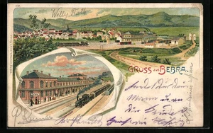 Lithographie Bebra, Gesamtansicht mit Bahnhof, Bahnhof mit Bahnsteig  - Picture 1 of 2