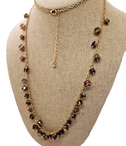 AB collana charm quadrato cha cha lunga 32 in tono oro pendente cristallo viola - Foto 1 di 4