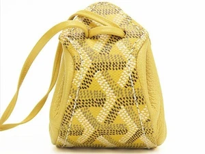 GOYARD Herringbone Bourse Drawstring Pouch Mini Bag Coin Case Lether Yellow Used - Picture 1 of 8