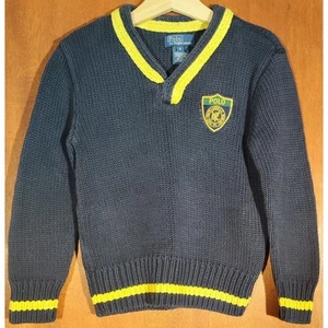 Polo Ralph Lauren Vintage 1990s Boys Thick Cotton Sweater 6 Years V-Neck Jumper - Picture 1 of 4