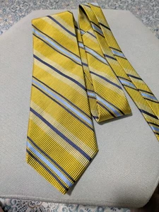 Jos A Bank Men's Striped Italian Silk Neck Tie Yellow Blue - Picture 1 of 3