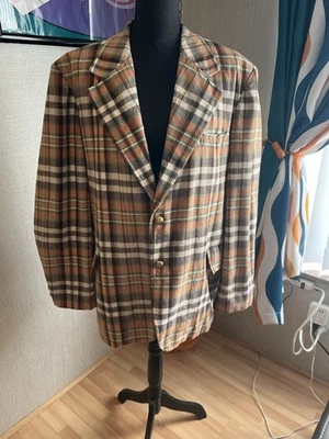 WOW Vintage 70s Wide Lapel orange/cream/green/brown BIG Plaid Men's Blazer - Image 1 of 4