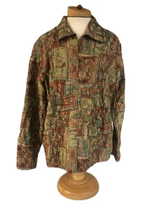 Analogy women’sSz L Green/Rust Shimmery  Lined full zip lagenlook Jacket NWT $88 - Picture 1 of 7