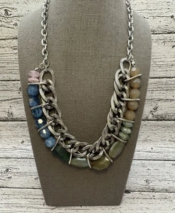 Collar Gargantilla Macy's Eslabón de Cadena Piedra Natural y Cuentas Tono Plata - Imagen 1 de 5