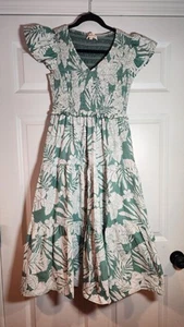 Neu ohne Etikett Listicle grün und weiß Blumen tropisches Mieder Stufen Midikleid S - Bild 1 von 5