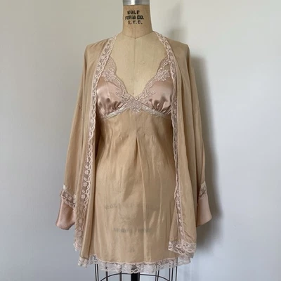 Vintage Diane Samandi Neiman Marcus Silk Lace Nightgown Slip Peognoir Jonquil S - Image 1 of 4