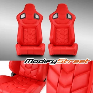 Par de asientos de carreras reclinables de PVC rojo Pure Series con deslizador izquierdo/derecho - Imagen 1 de 9