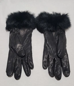 WOMENS SMALL LEATHER CLOVES CASHMERE AND LAMBS WOOL LINED NYLON FUR - Picture 1 of 7