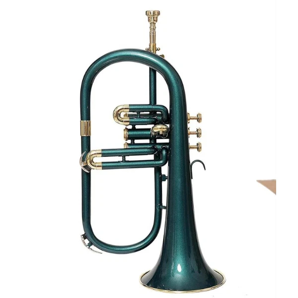 Flugelhorn Bb 3 Valve Green +Brass Finish By Zaima With Hard Case & Mouthpiece - Image 1 of 4