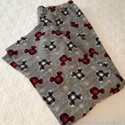 Disney Mickey Mouse Gray Buffalo Check Fleece Pajama Pants Size M - Imagem 1 de 4