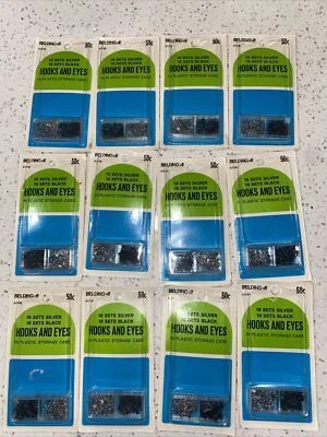 12 Lot Hook and Eye 216 Silver Sets 216  Black Sets Belding Sewing Craft USA - Image 1 of 3