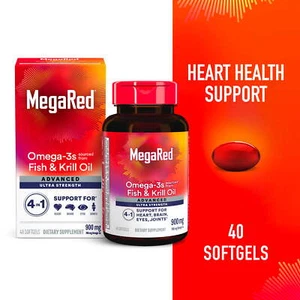 MegaRed Advanced Ultra Strength Omega-3s Fisch & Krillöl Softgels, 900 mg, 40 Ct - Bild 1 von 10