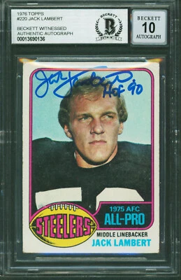 Steelers Jack Lambert "HOF 90" Signed 1976 Topps #220 RC Card Auto 10! BAS Slab - Image 1 of 2