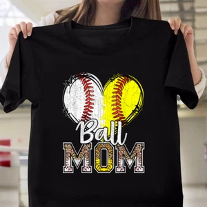 Ball Mom Heart Baseball Softball Mama Women Mothers Day T-Shirt - Picture 1 of 5