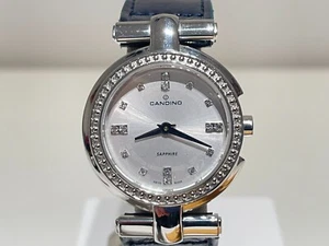 RETRO LUXURY SWISS LADIES ST. STEEL QUARTZ WATCH "CANDINO" SAPPHIRE WITH STONES - Picture 1 of 13