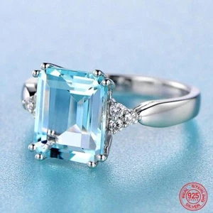 Anillo Aguamarina Natural Plata de Ley 925 Turquesa Mujer Joyería - Imagen 1 de 25