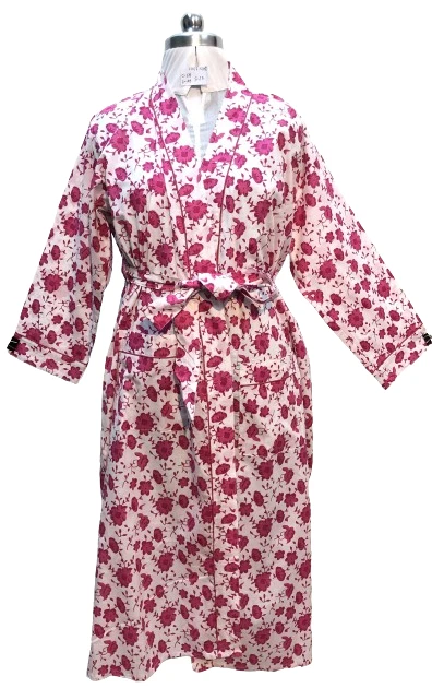 kimono robe Indian  women's long prints queen pink and white colour free size - Image 1 of 4