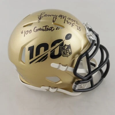 Lenny Moore Signed NFL 100th Season Speed Mini Helmet Inscribed HOF 75 PSA COA B - Image 1 of 2