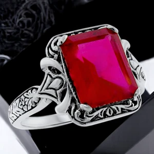 VINTAGE STIL 4,50 CT SIMULIERTER RUBIN 925 STERLINGSILBER FILIGRAN RING 2211 - Bild 1 von 3