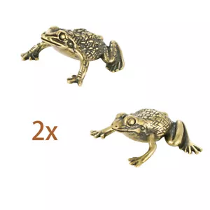 Solid Brass Frog Copper Figurines Statue Office Garden Ornament Gift 2pc - Picture 1 of 10