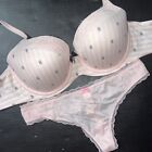 Victoria's Secret 32Ddd Bra Set S Thong White Pink Lace Stripe Signature Body By