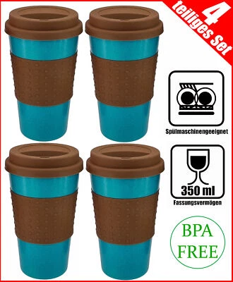 Coffee to Go Becher 350ml Kaffeebecher Kaffee Tee Trinkbecher Silikonring bunt - Bild 1 von 4