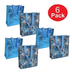 6X Reusable Large Shopping Grocery Beach Bags Blue Roses Gift Tote Bags NEW - Picture 1 of 4