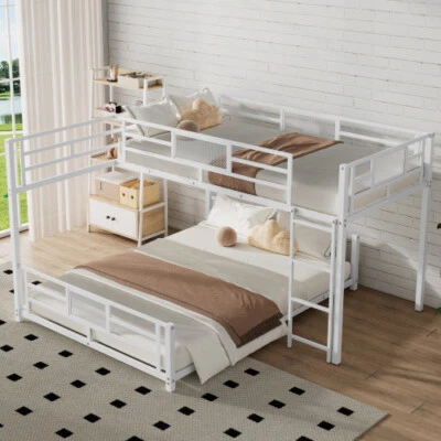 L-Shaped Loft Bunk Bed Twin Over Full Bunk Beds Heavy Duty Metal Beds Bedframes - Image 1 of 4