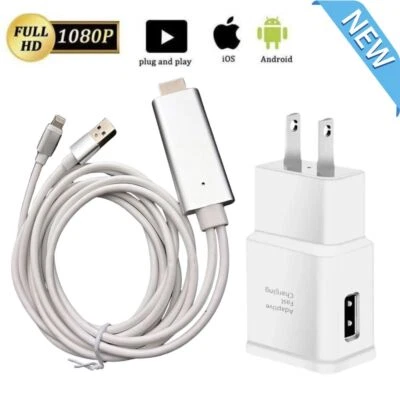 1080P HDMI Mirroring AV Cable Phone to TV HDTV Adapter For iPhone 14 13 12 11 XR - Image 1 of 4