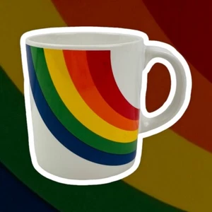 Vintage 80s Rainbow Mug Korea FTDA Stranger Things Pride Gay Queer Gift 1980s - Picture 1 of 11