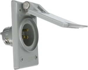 Leviton 5278-CWP Straight Blade Flanged Male Power Inlet Receptacle, 15 A, 125 V - Picture 1 of 12