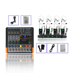 4 Channel Audio Mixer 2000W Powered AMP Studio Mixing 4CH UHF Headset Microphone - Picture 1 of 12