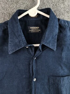 Gitman Bros Large 100% Delavé Linen Navy Blue Short Sleeve Button Up Italy Made - Picture 1 of 14