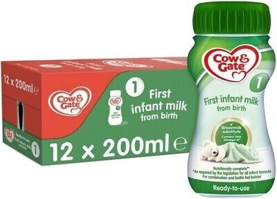 Cow & Gate First Infant Milk Stage1 Ready Made Baby Formula - Pack Of 12 X 200ml • 14.99£