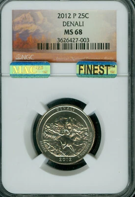 2012 P DENALI PARKS QUARTER NGC MS68 MAC FINEST GRADED MAC SPOTLESS .  - Image 1 of 4