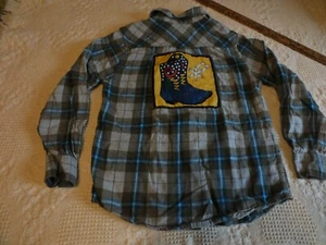 Upcycled Repurposed Shirt Wonderkids Unisex Size L 10-12 Cowboy Boots Applique - Picture 1 of 5