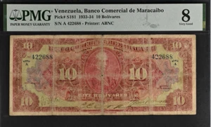 Venezuela - Banco Comercial de Maracaibo - P S181 - 10 Bolívares - 1933 - PMG - Picture 1 of 2