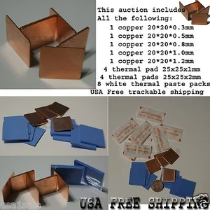 5 of 20x20 mm copper shims+8 25x25 thermal pads +8 thermal paste /Total 21 piece - Afbeelding 1 van 1