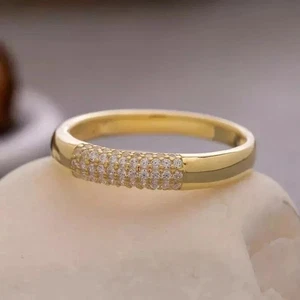 1.5Ct Round Cut Real Moissanite Engagement Wedding Band Ring 14k Gold Plated - Picture 1 of 4