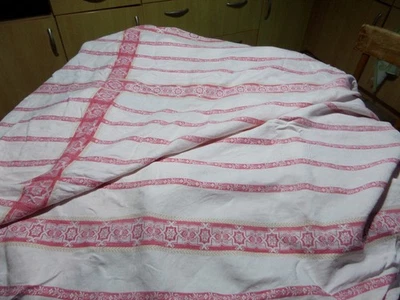 Linge Ancien NAPPE DAMASSEE  blanc & rouge 2 monogrammes brodés  lot de 3 nappes - Photo 1/4