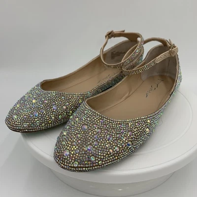 Betsey Johnson SB-Ace Rhinestones Ballet Flats Ankle Strap Women's 9M Free Ship - Image 1 of 4