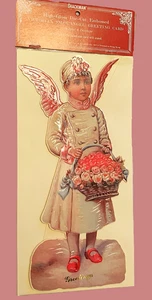 Vtg '86 Victorian Style Angel Die Cut Embossed Gilt EASEL Christmas Card NOS 10" - Picture 1 of 9